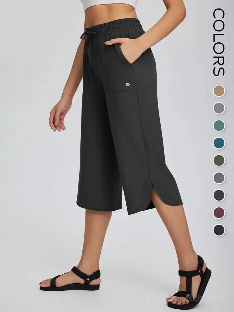 Women's Wide Leg Yoga Capris - High Waisted, Quick Dry, UPF 50+ - View 1