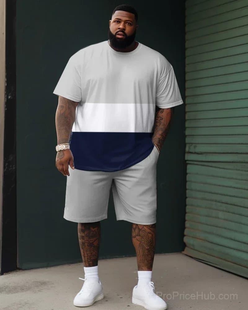 Big Men's Street Color Block Tee and Shorts Set - View 1