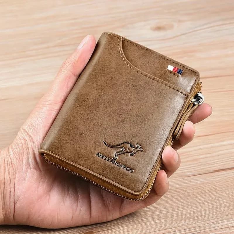 Men's RFID Blocking Zipper Wallet Purse, Khaki - View 5