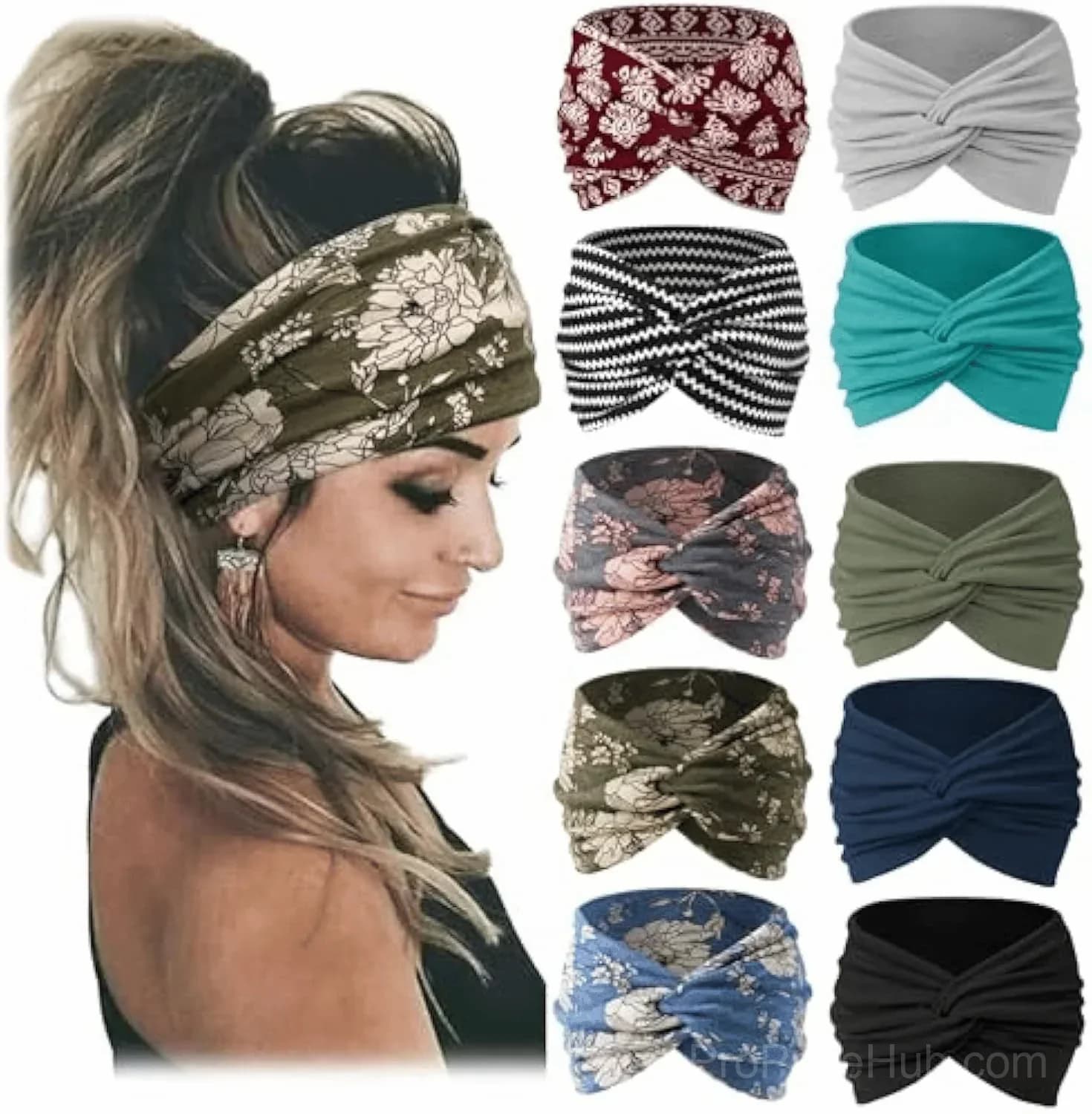 10 Pack Wide Knotted Turban Headbands for Women - View 12