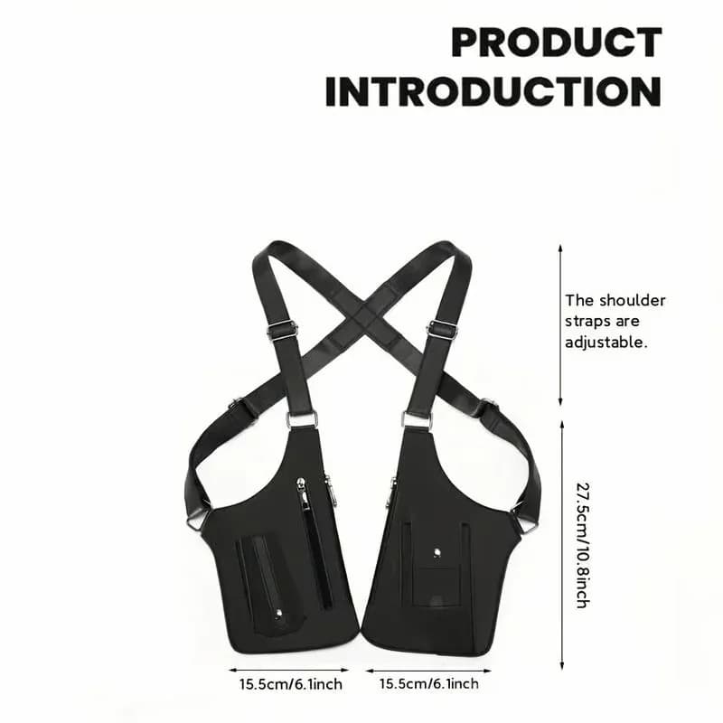 Black Leather Adjustable Underarm Shoulder Bag, Unisex - View 12