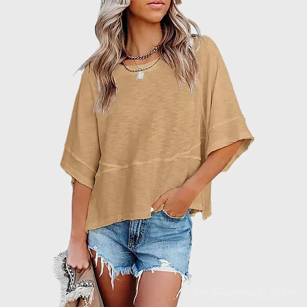 Solid Color Panel T-Shirt with Flared Sleeves - View 8