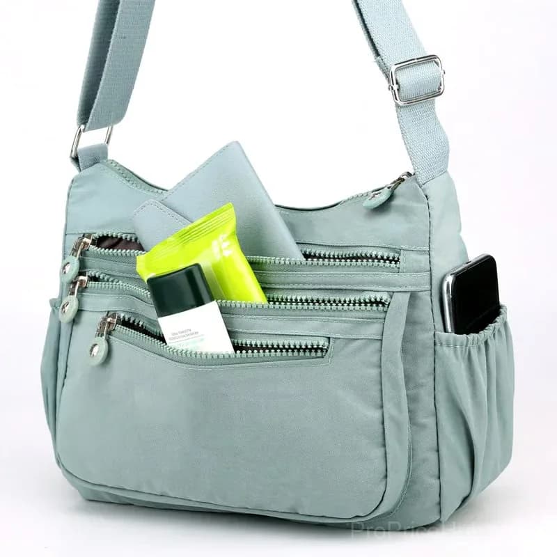 Black Nylon Crossbody Bag, Water-Resistant Multi-Pocket - View 7