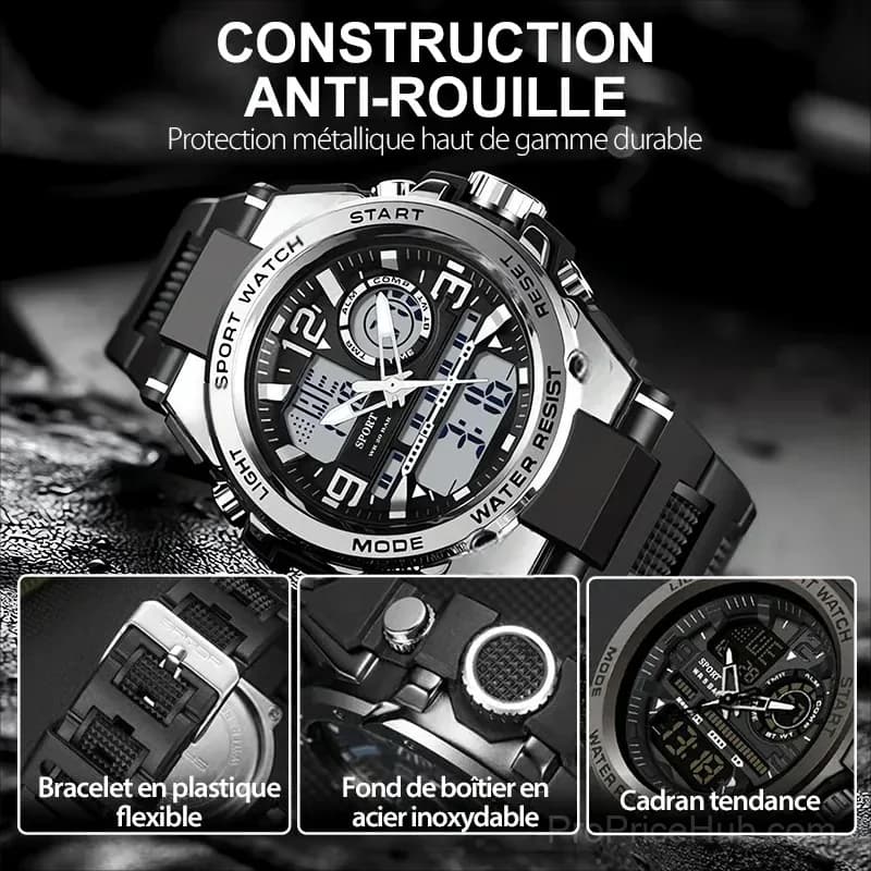 Men's Waterproof Sports Watch with Luminous Display, Black - View 5