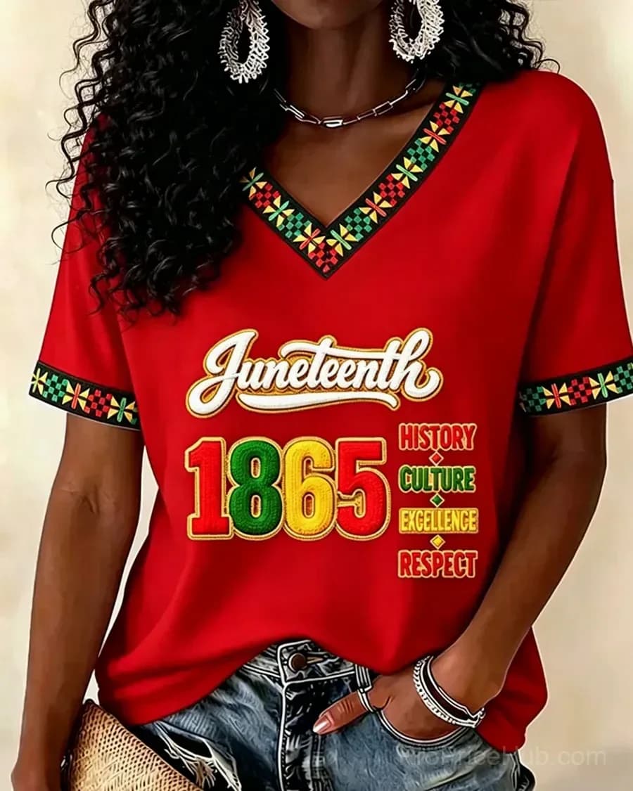 Juneteenth Remember The Past V-Neck Short Sleeve T-Shirt - View 1
