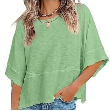 Paneled Solid Color Flared Sleeve T-Shirt - View 14