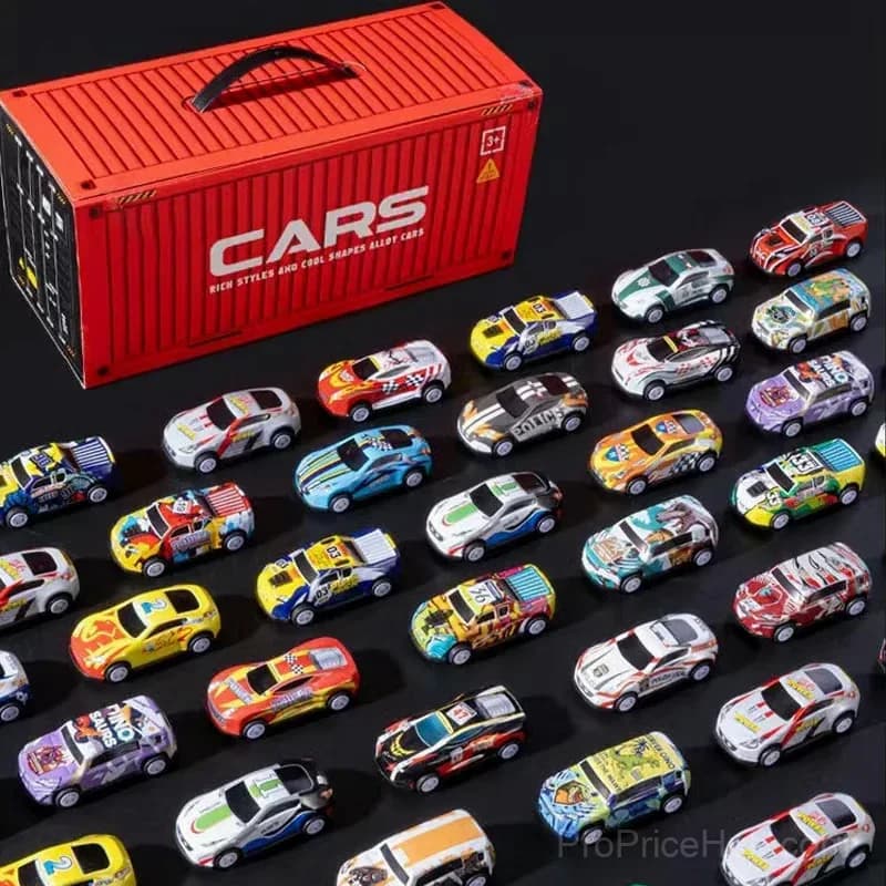 48-Piece Mini Pull-Back Toy Car Set with Garage, Red - View 3