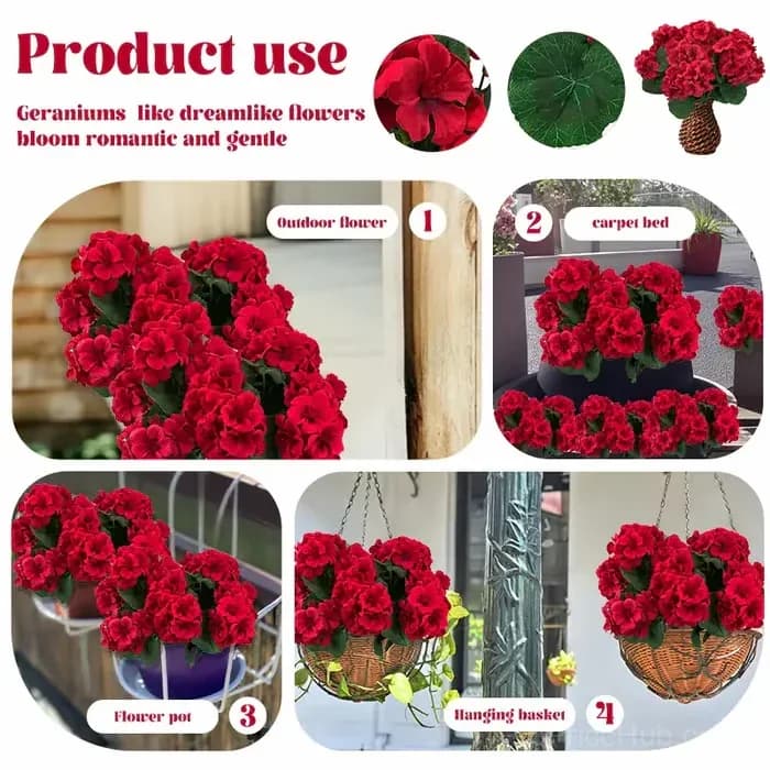 UV Resistant Artificial Geranium Flowers Bundle for Outdoor Patio Decor - View 7