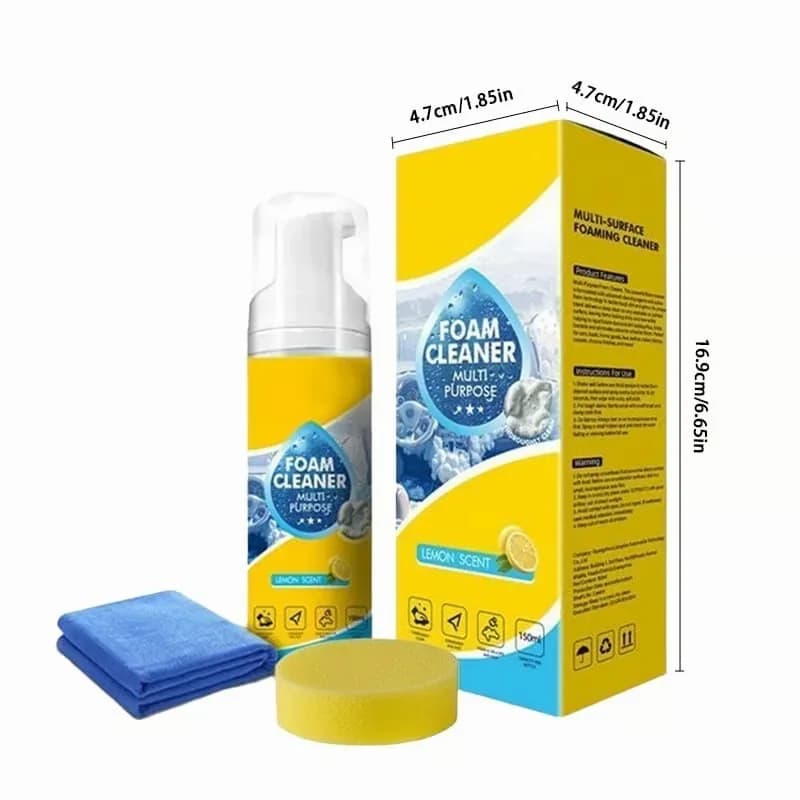 Multi-Function Foam Car Cleaner Kit, 150ml with Sponge and Cloth - View 1
