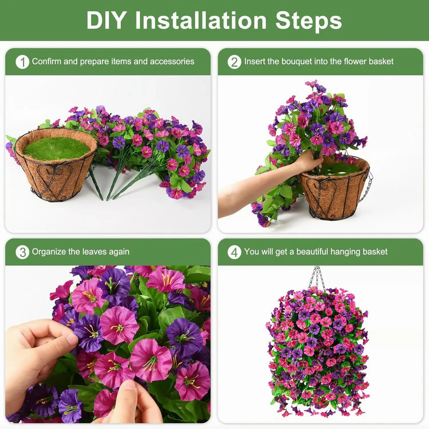 UV Resistant Artificial Morning Glory Hanging Vine, Purple & Red - View 4