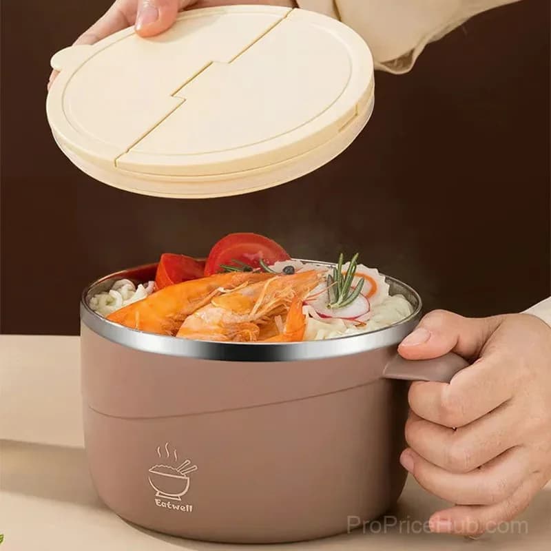 304 Stainless Steel Insulated Ramen Bowl, Black, 1200ml, 1 Pc - View 3