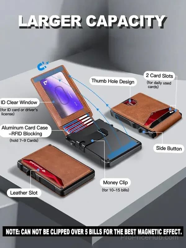 Men's RFID Blocking Wallet with Pop-Up Aluminum Case and Money Clip - View 8