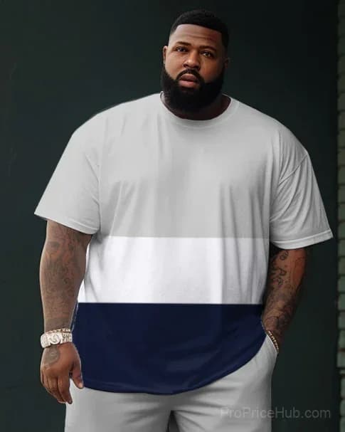 Big Men's Street Color Block Tee and Shorts Set - View 3