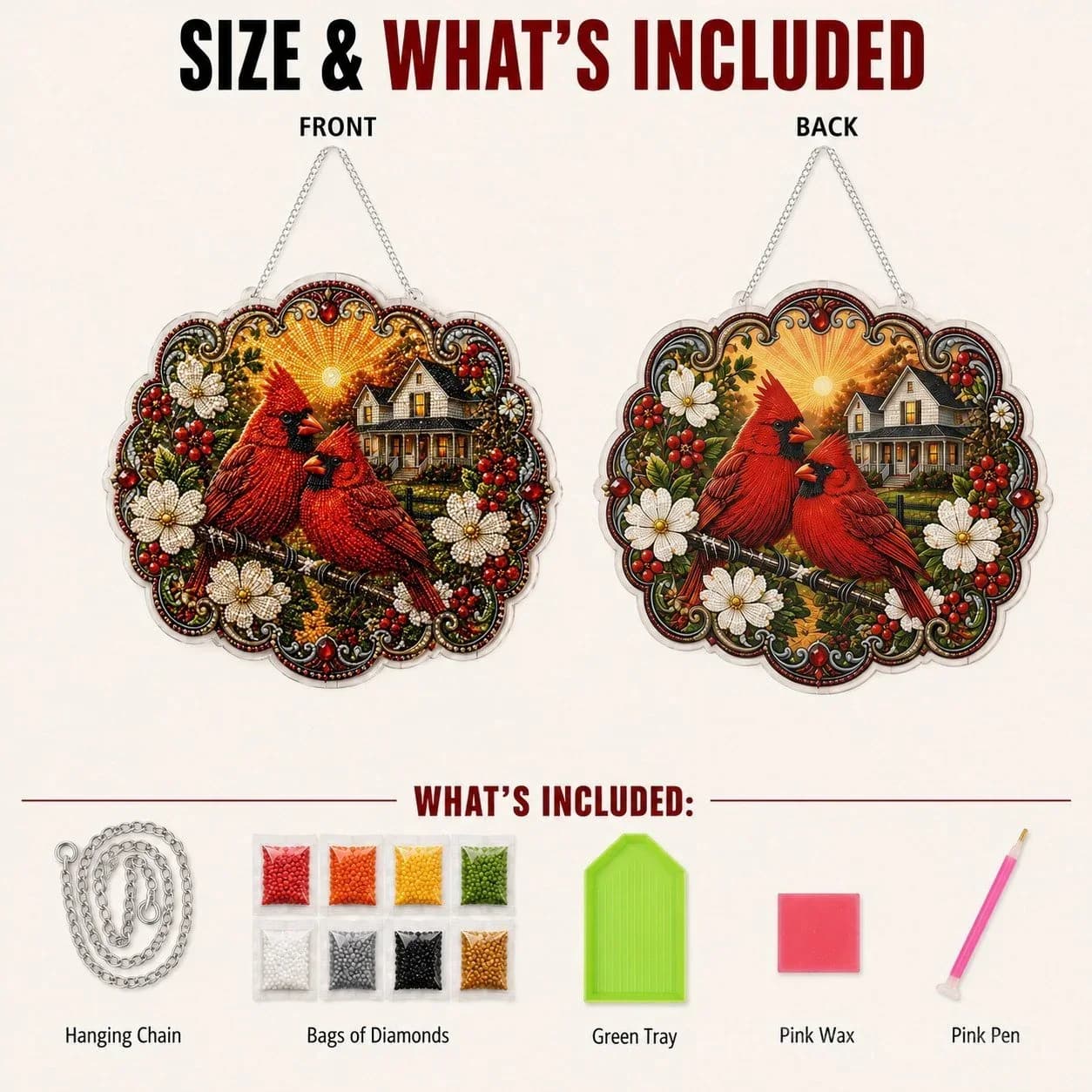 Cardinals & Sunrise Diamond Art Hanging Ornament Kit - View 5