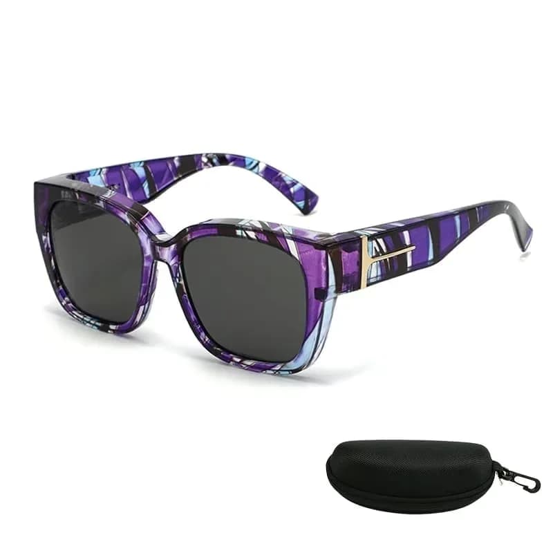 Polarized Square Wrap-Around Sunglasses, Glossy Black with Case - View 8