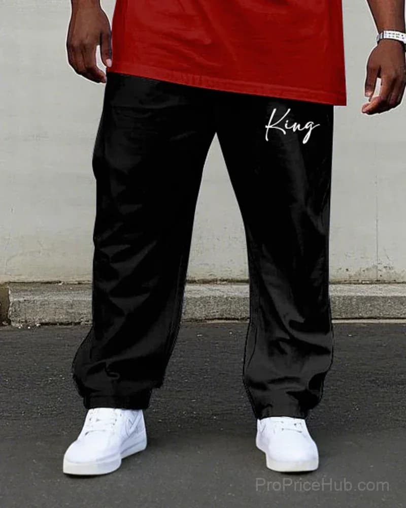 Men's Plus Size Red & Black Gradient King Print Tee & Pants Set - View 4