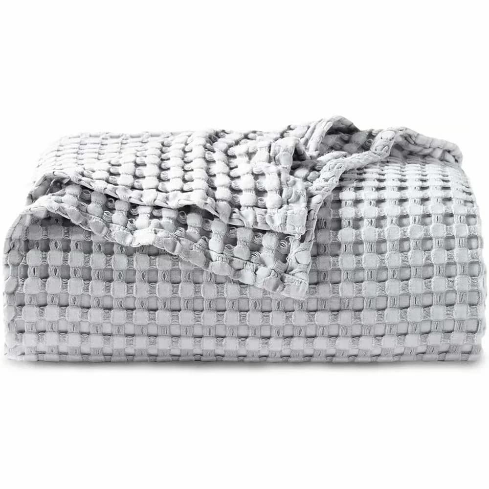 Bamboo-Cotton Waffle Weave Blanket, Silver Gray, 59 x 79 in - Main