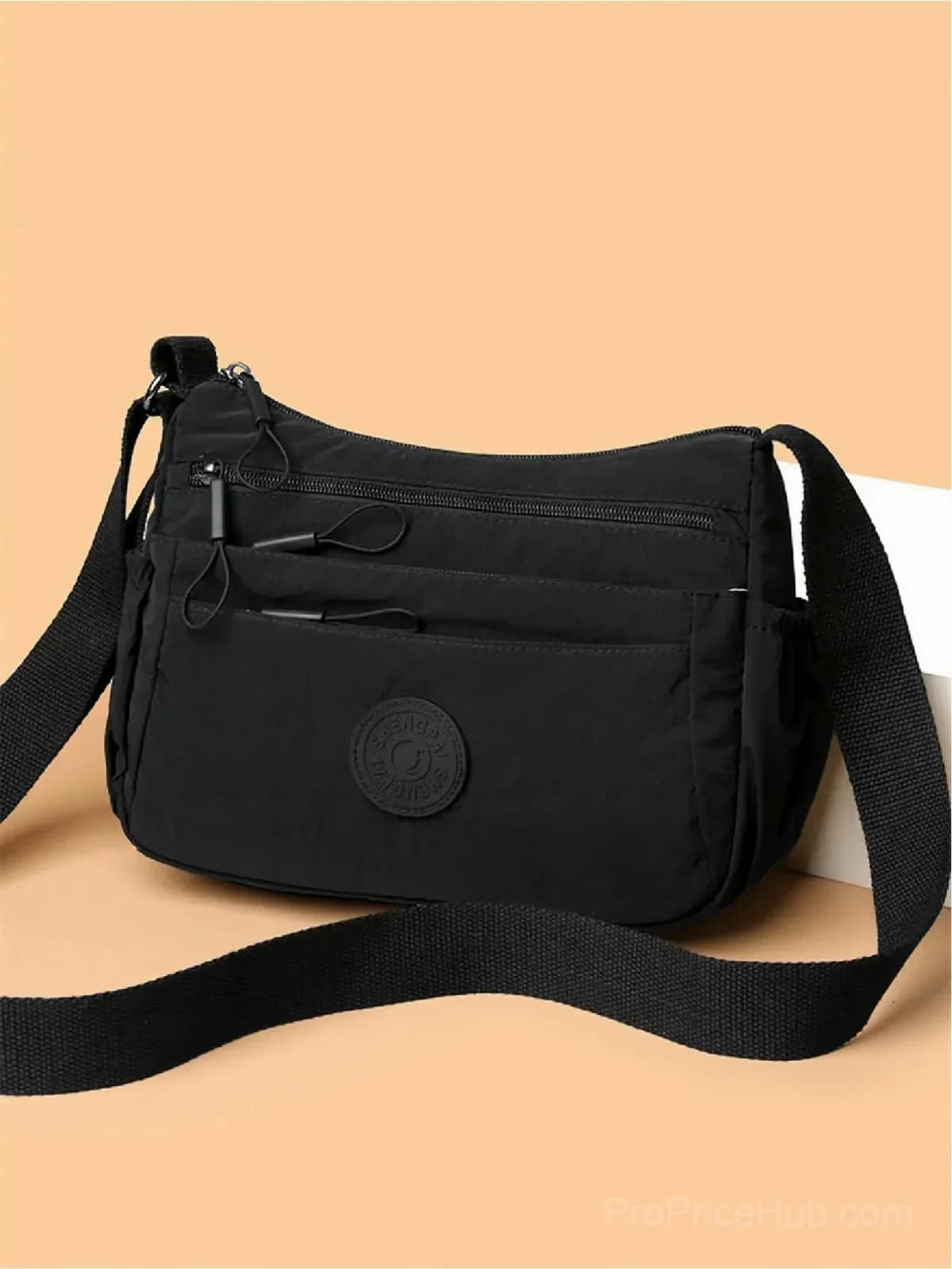 Women’s Black Multi-Pocket Zipper Crossbody Bag - Main