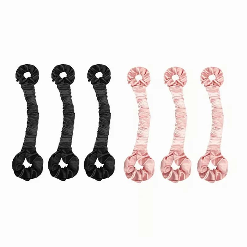 Satin Heatless Hair Curler Hair Ties, Pink/Black, 4-Pack - Alt
