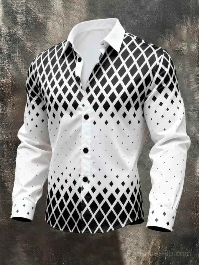 Men's Vintage Color-Block Printed Long-Sleeve Shirt - Main