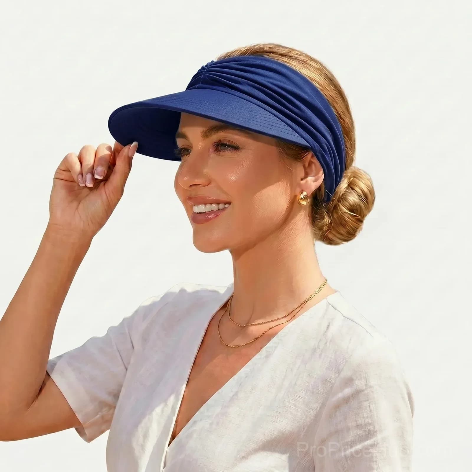 UPF 50+ Sun Visor Ponytail Hat, White - View 6