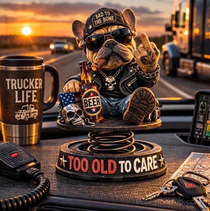 Car Dashboard Bobblehead - Too Old To Care - View 3