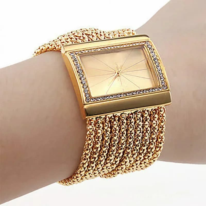 Ladies Gold Rhinestone Square Quartz Watch - View 5