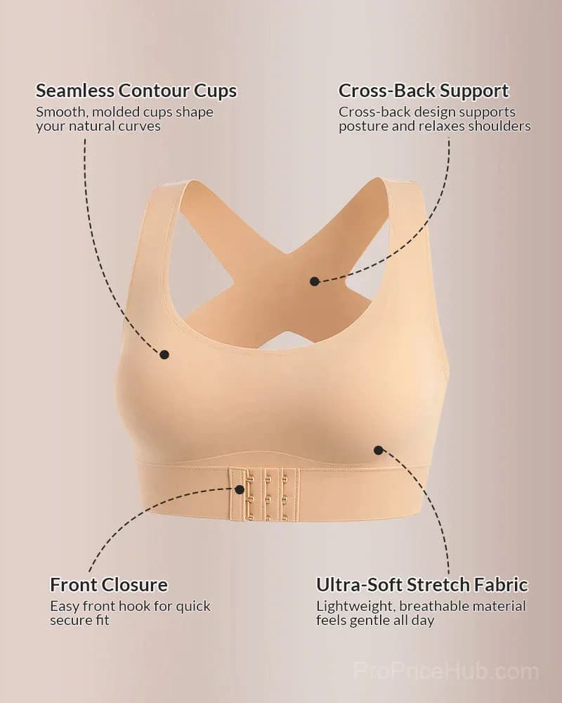 Front Closure Cross-Back Wireless Posture Bra - Main
