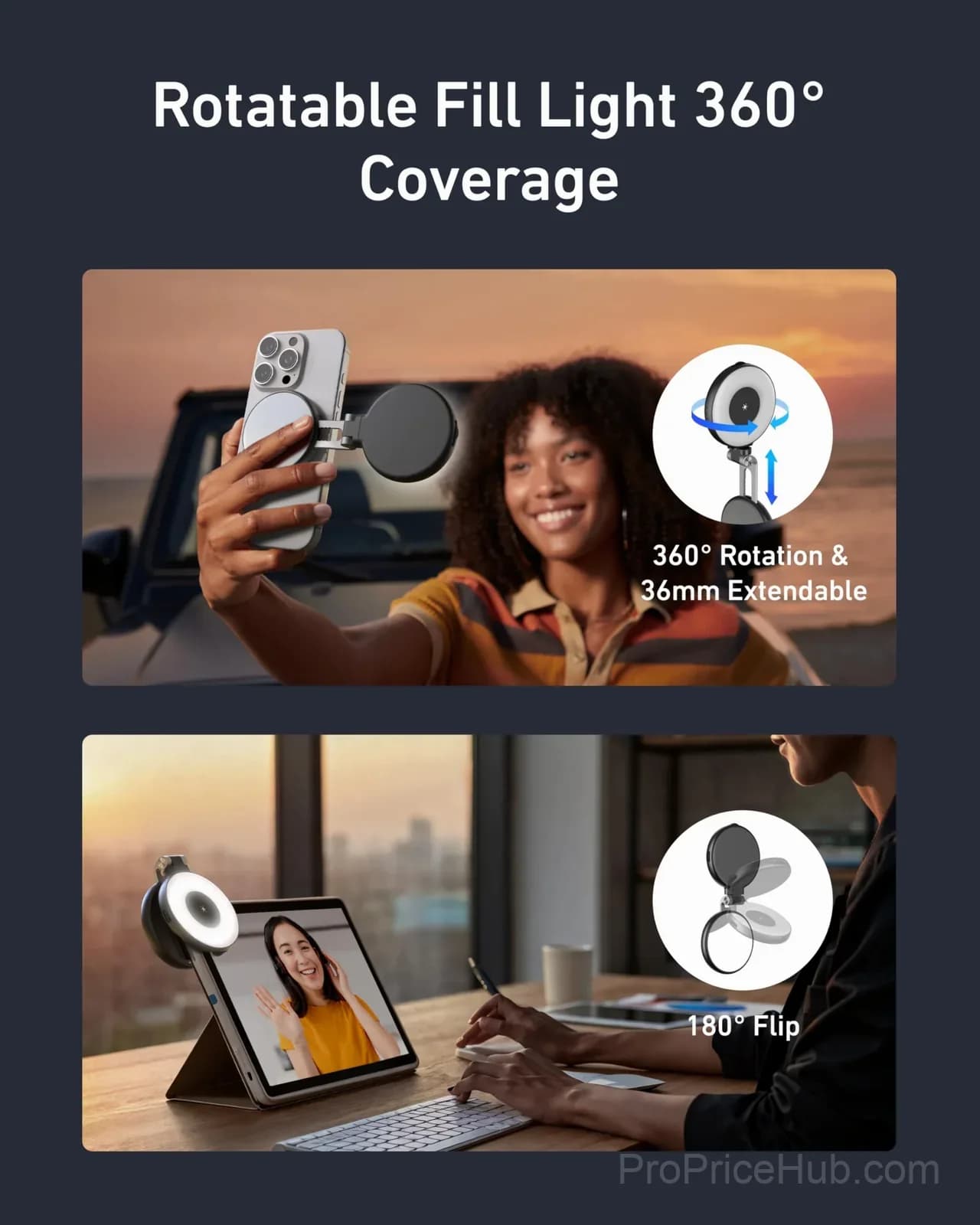 TELESIN Fun Shot Magnetic Phone Grip & Selfie Light Kit, Silver - View 6