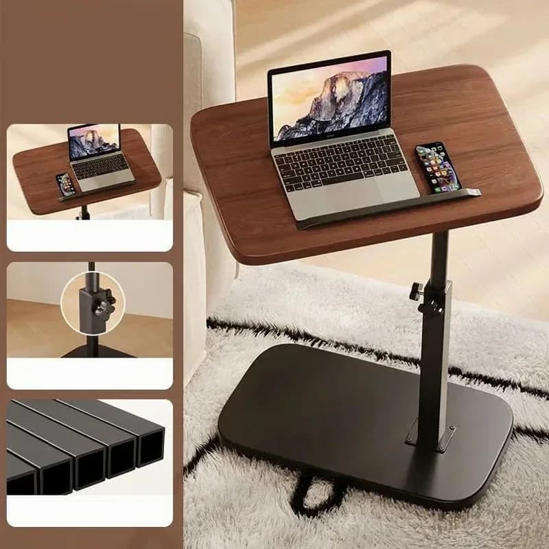 C-Shaped Adjustable Flip Side Table, Black-Brown, No Light - View 1