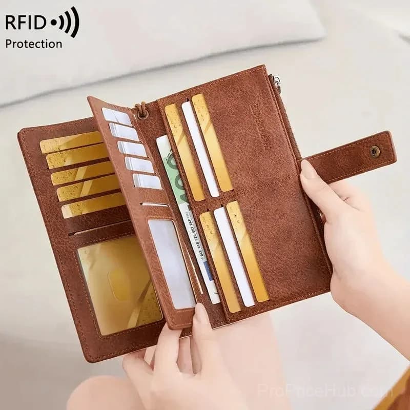 Women's RFID Blocking Leather Long Wallet - Stylish Solid Color Clutch - View 10