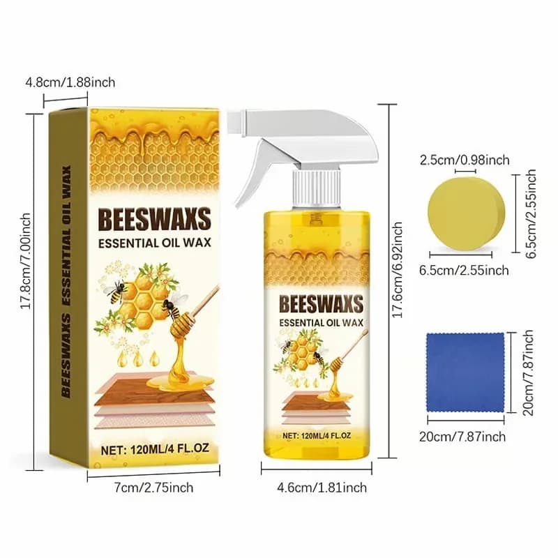 Natural Beeswax Floor Polish Spray Set with Sponge & Towel, 120ml - View 1