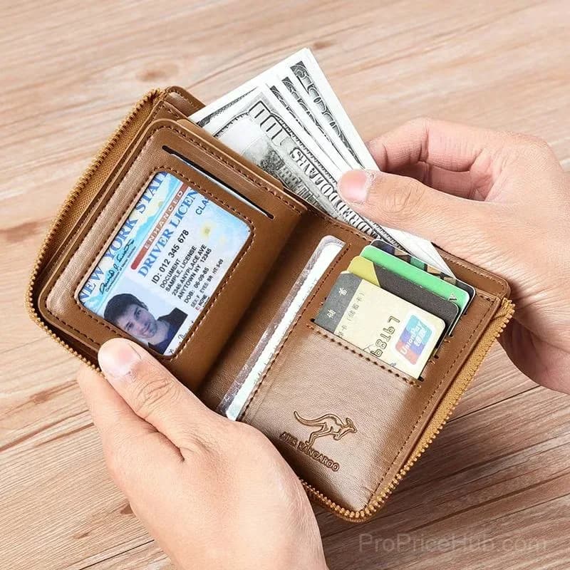 Men's RFID Blocking Zipper Wallet Purse, Khaki - Alt
