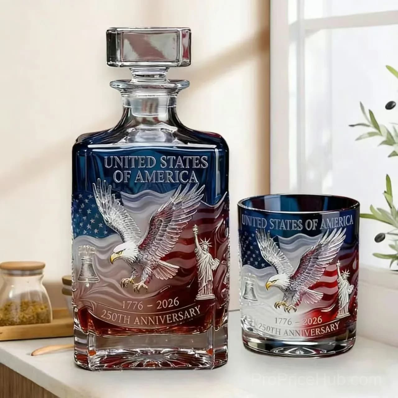 USA 250th Anniversary Commemorative Glass Cup - View 2