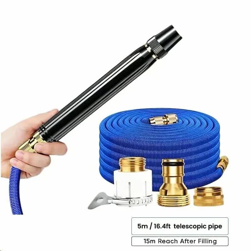 Adjustable Metal Garden Hose Nozzle with 24.6 ft Telescopic Pipe - Alt
