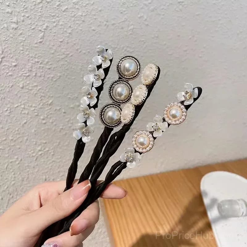 Pearl Flower Twist Hair Styling Tool - Gold Circle Pearl - View 7