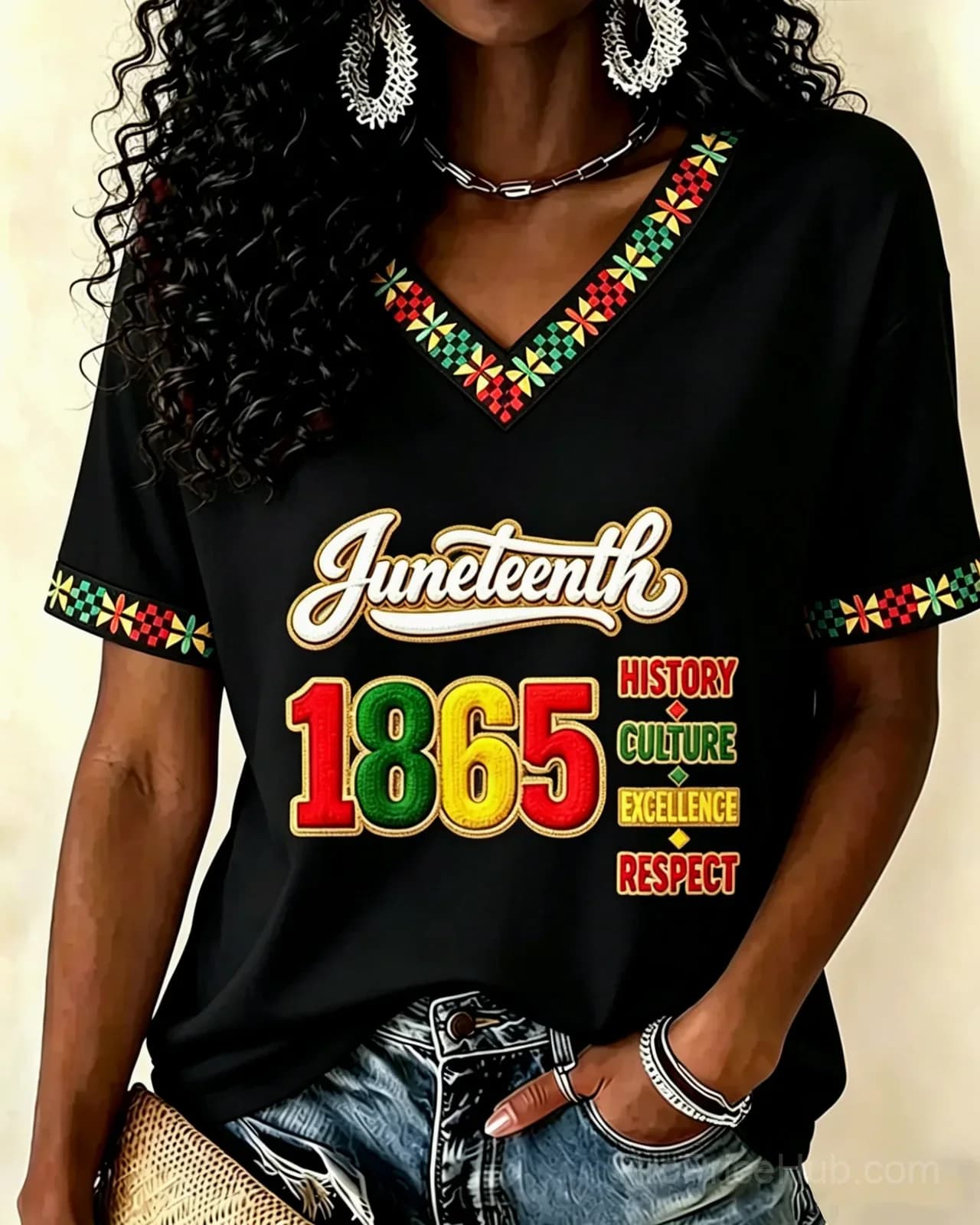 Juneteenth Remember The Past V-Neck Short Sleeve T-Shirt - View 2