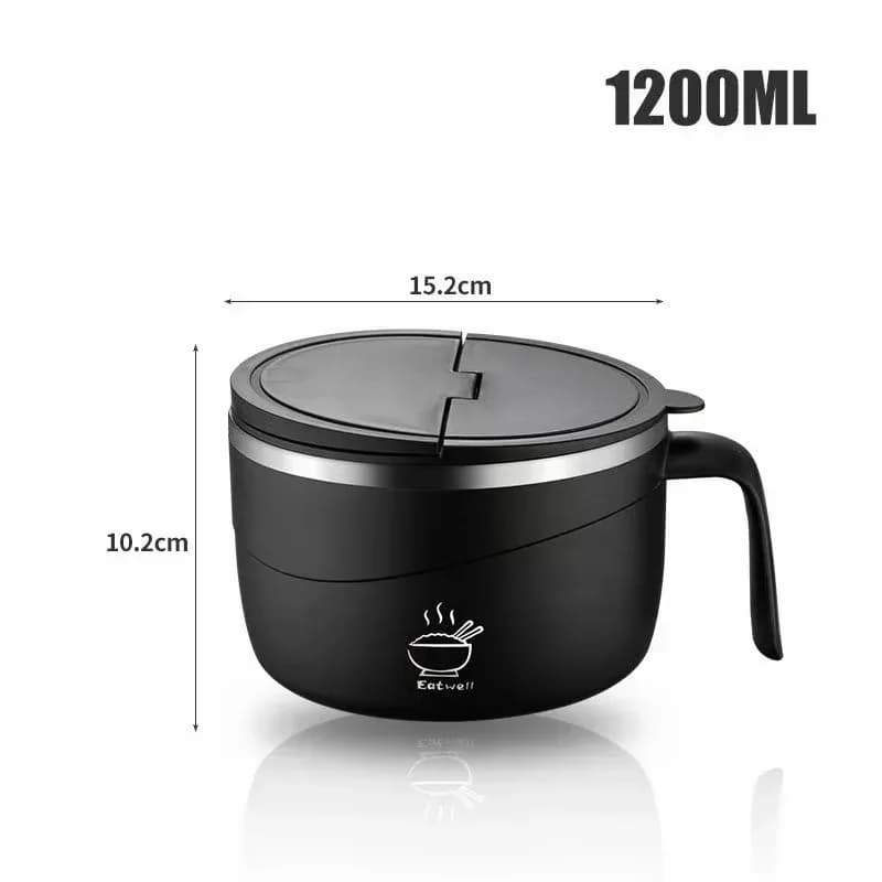 304 Stainless Steel Insulated Ramen Bowl, Black, 1200ml, 1 Pc - View 1