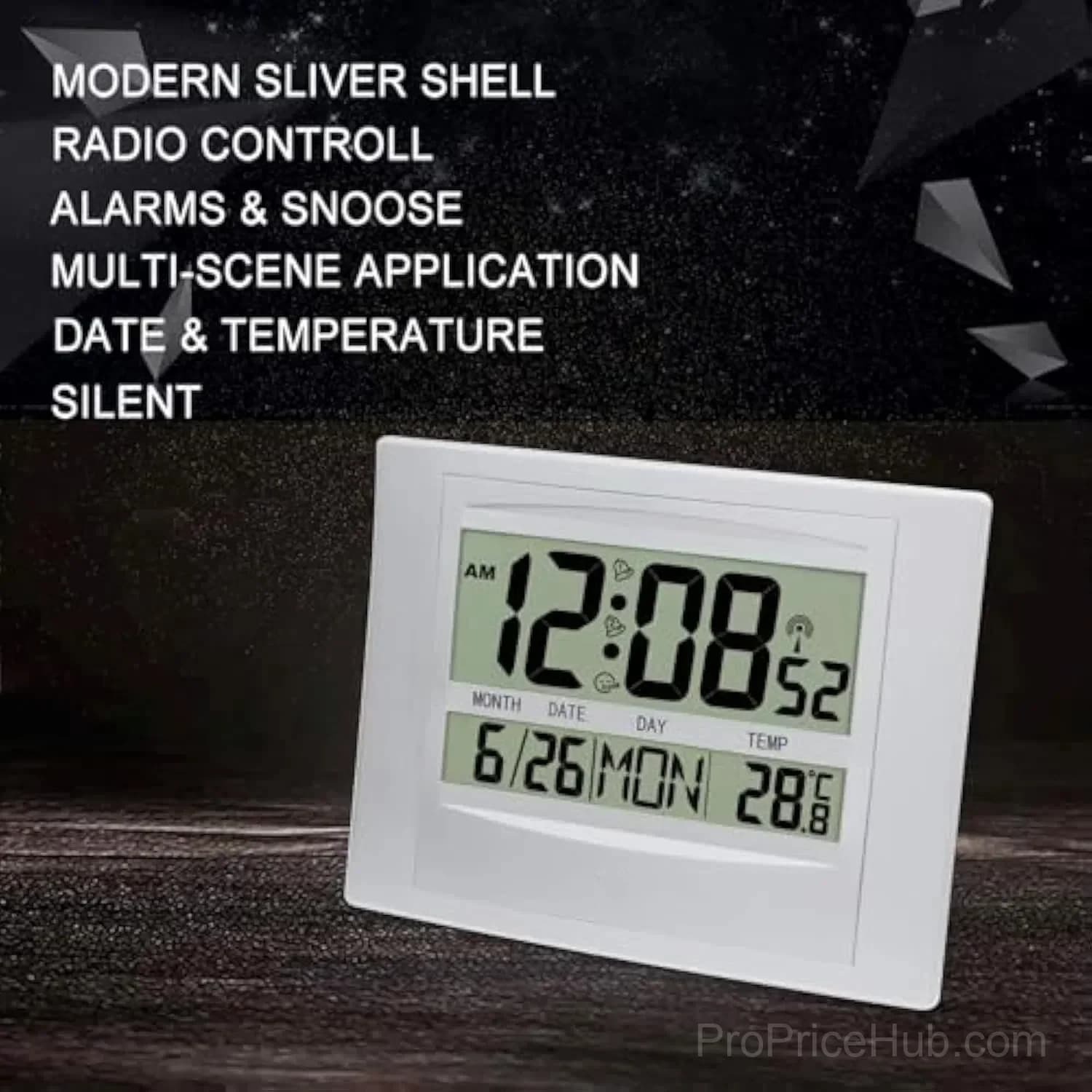 Atomic Digital Wall Clock, Large Display, Dual Alarms & Temperature - View 6