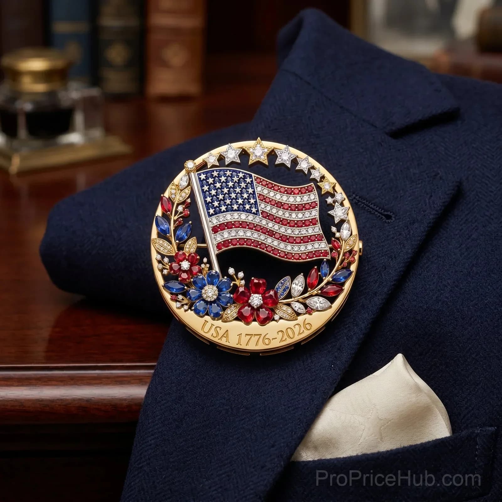 250th Anniversary USA Enamel Brooch Pin - View 6