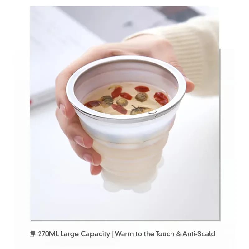 270ml Foldable Silicone Travel Cup, Anti-Scald Mug, Pink - View 4