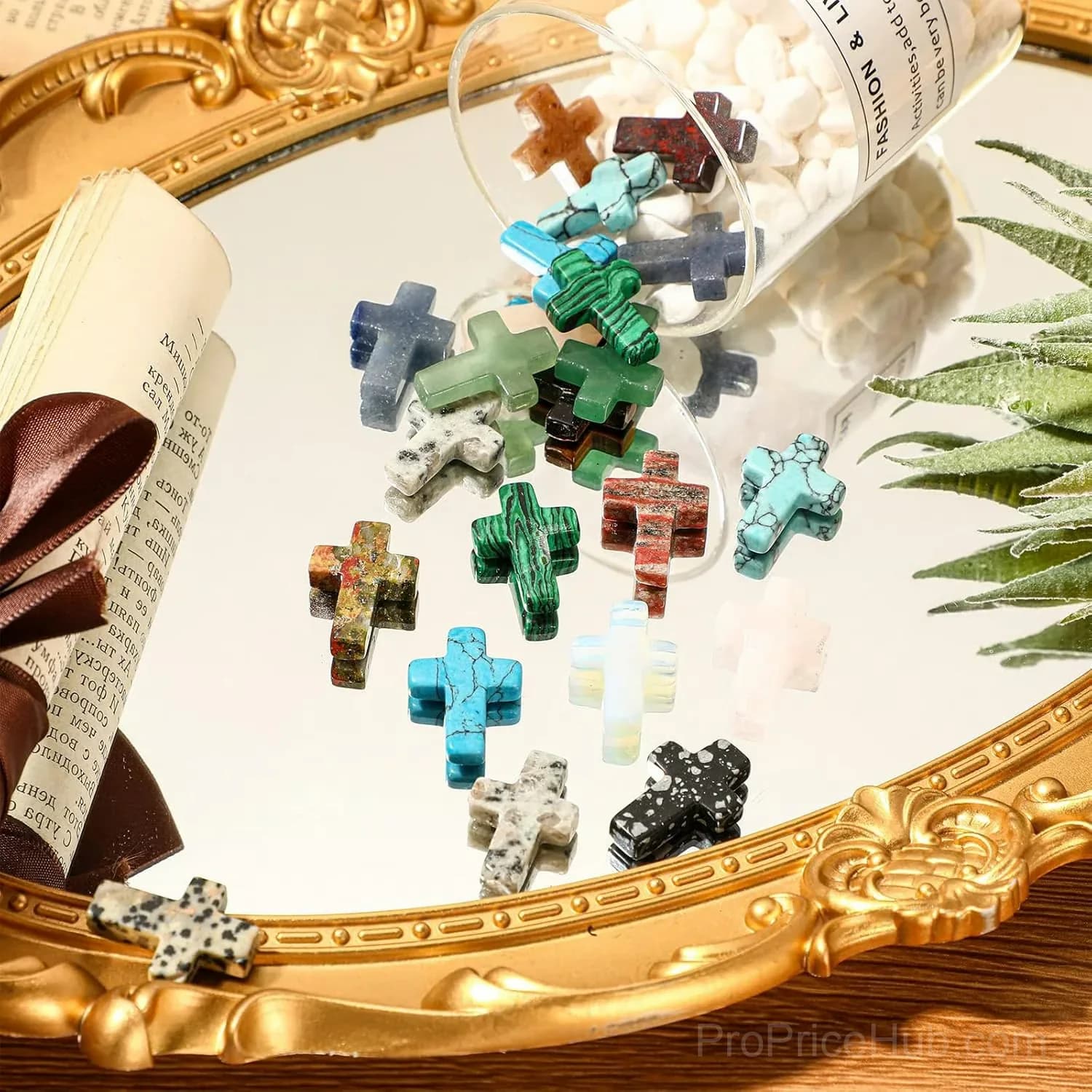 50-Piece Handmade Natural Crystal Cross Ornaments, Random Color - Main