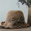 Khaki Straw Hat with Retro Bow - Alt