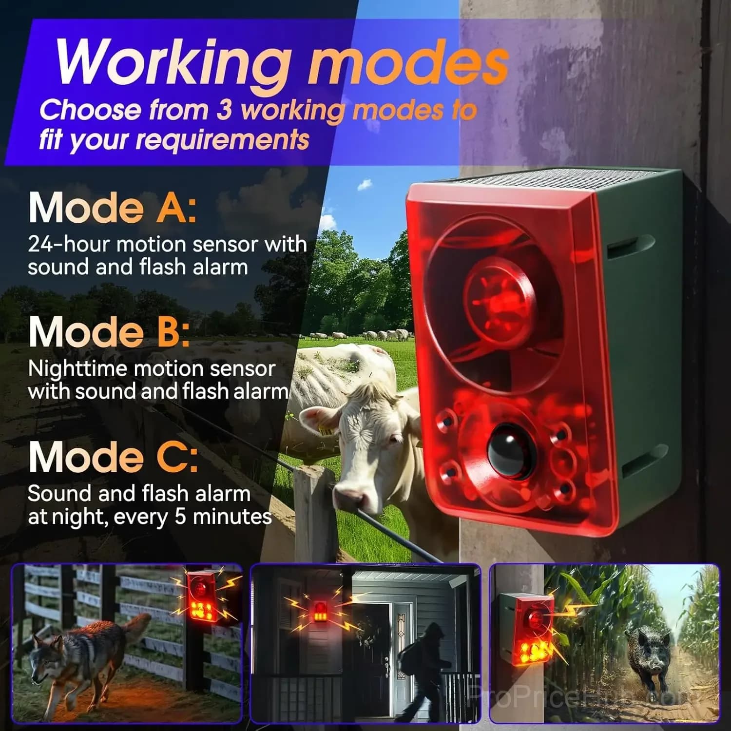 Solar Motion Sensor Alarm with 130dB Sound & Red LEDs - View 4