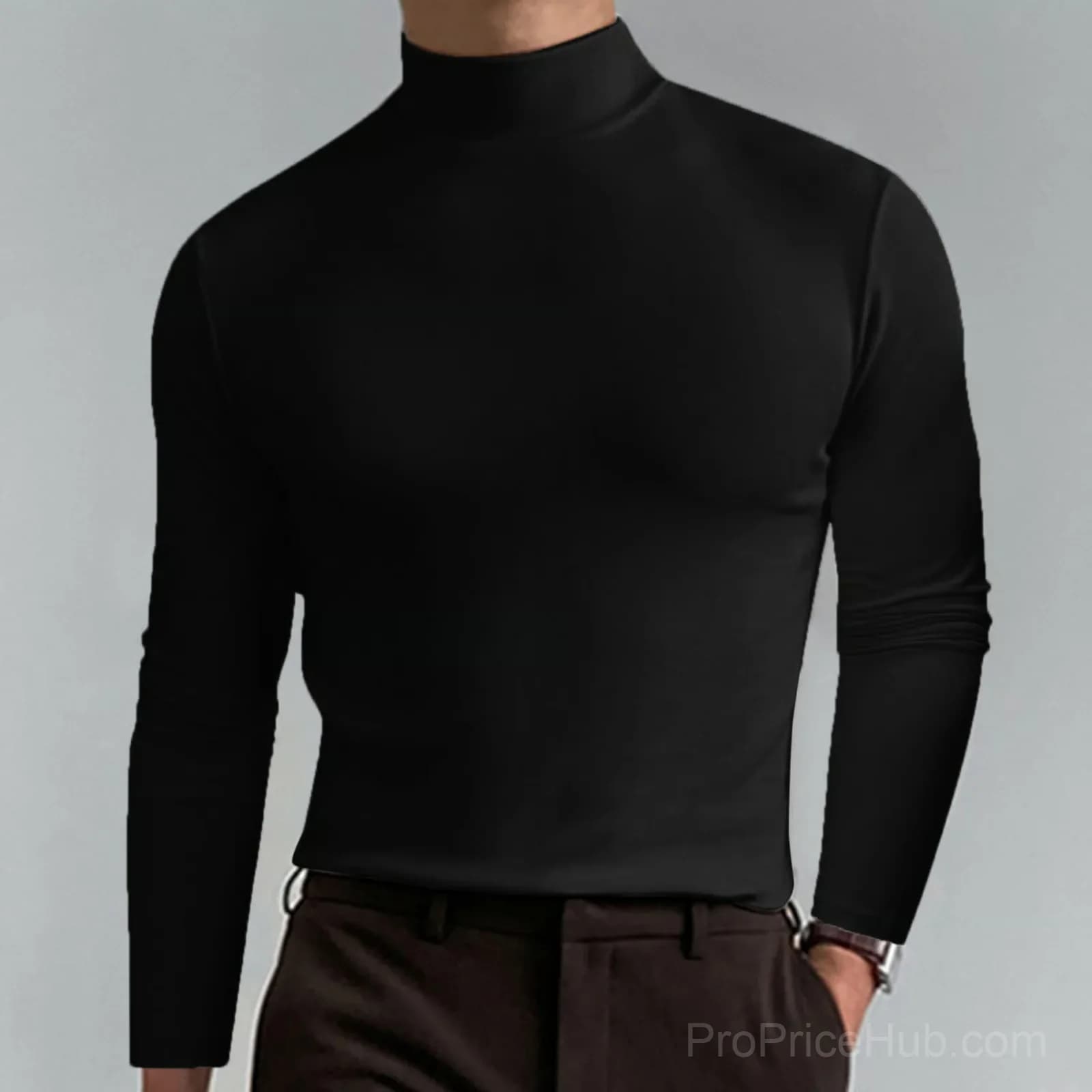 Men's White High Neck Slim Fit Long Sleeve T-Shirt - Small - View 3