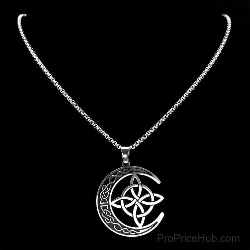 Celtic Knot Crescent Steel Pendant Necklace - View 4