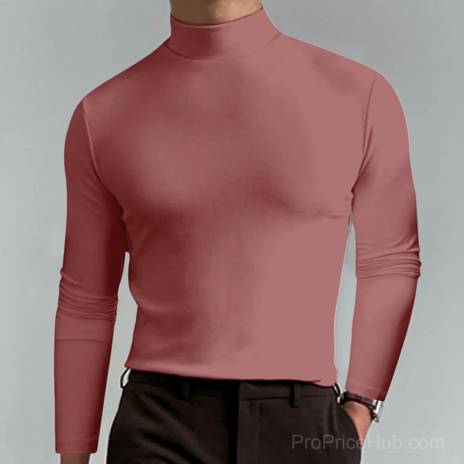 Men's White High Neck Slim Fit Long Sleeve T-Shirt - Small - View 14
