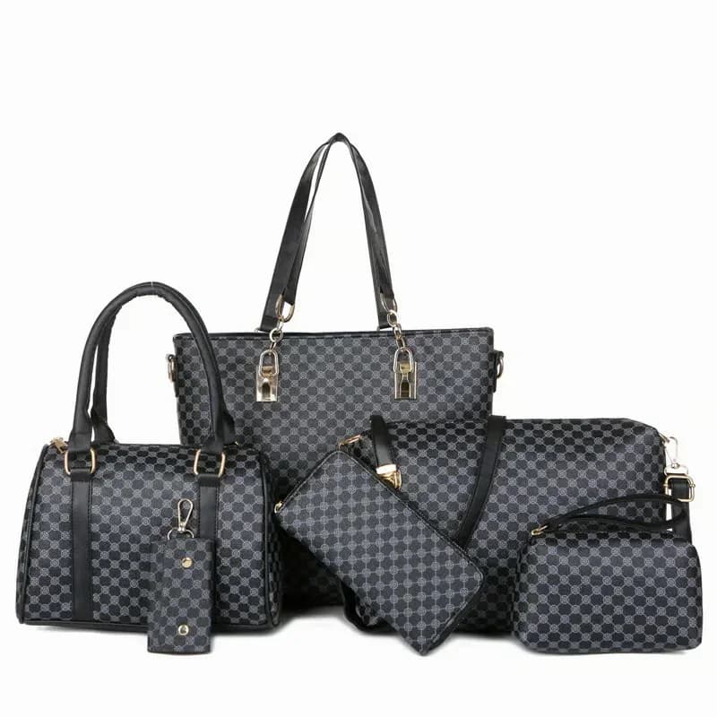 6-in-1 Printed Mother & Baby Shoulder/Crossbody Bag Set, Black - Main