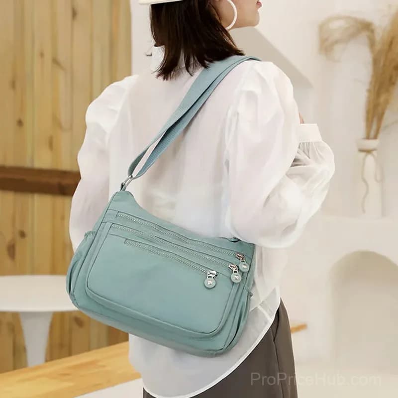 Black Nylon Crossbody Bag, Water-Resistant Multi-Pocket - View 2