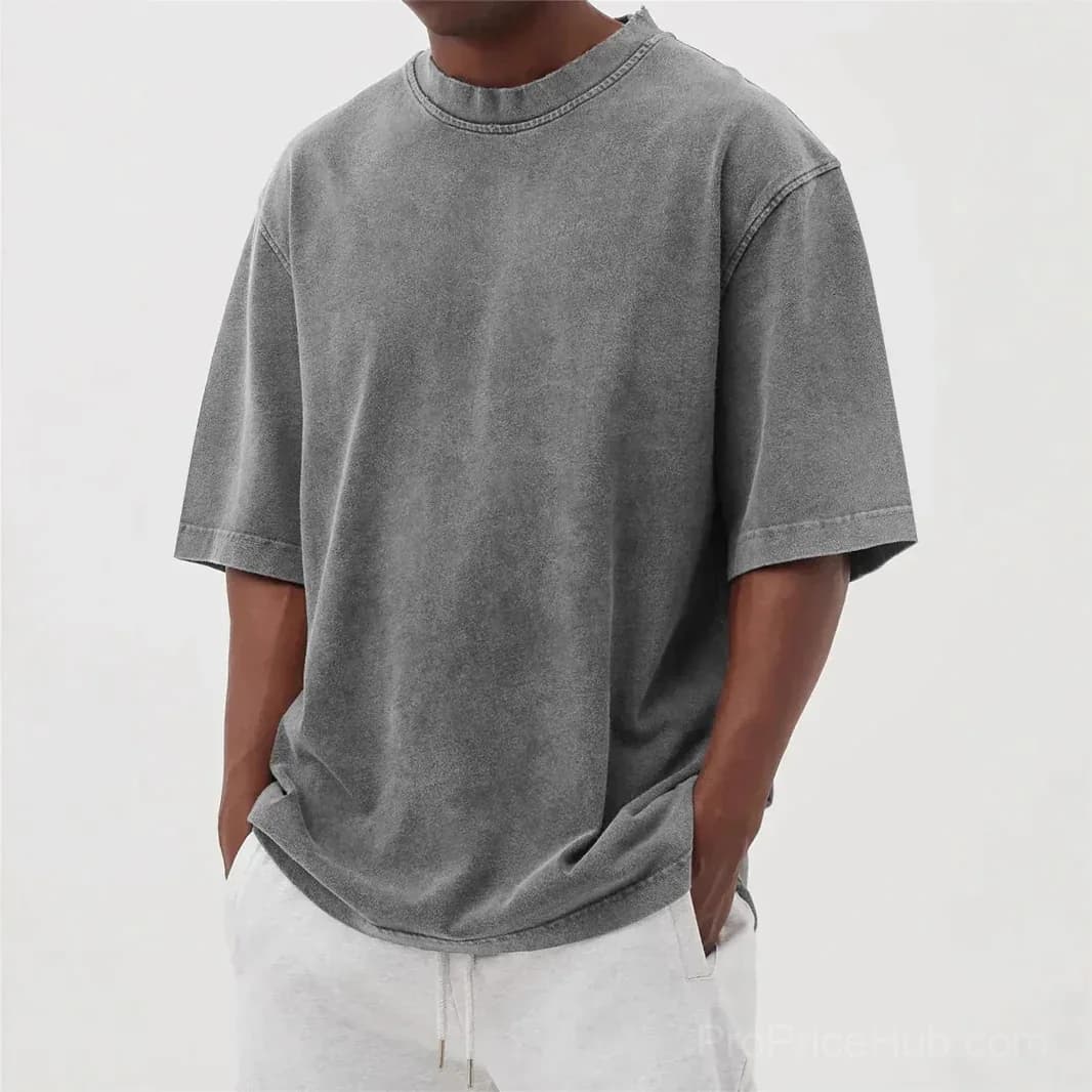 Men's Washed Solid Color Pullover T-Shirt - S to 5XL - View 15